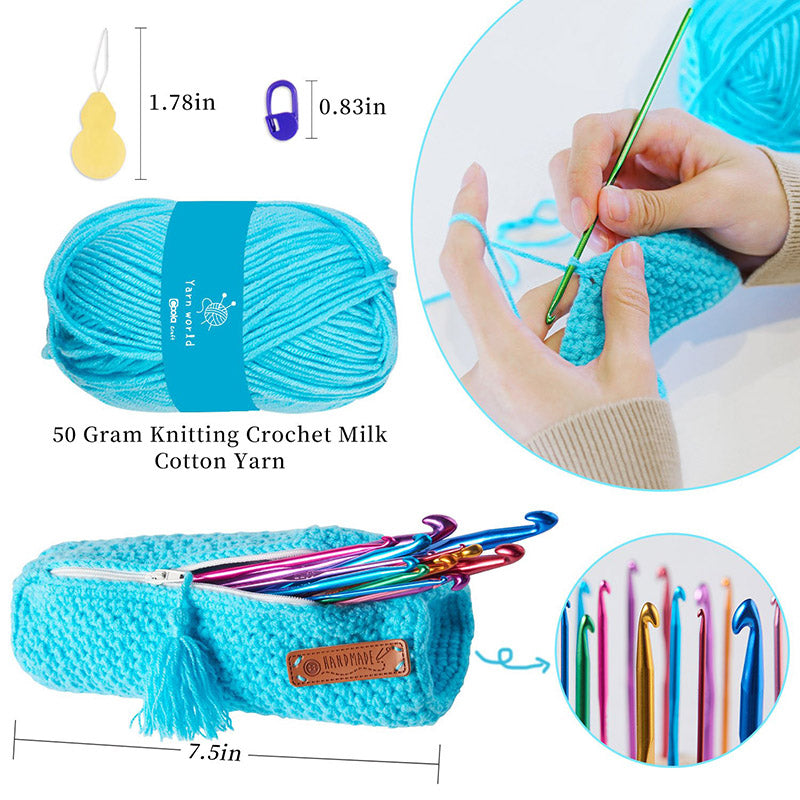 5.5mm Crochet Hooks, Ergonomic Handle Crochet Hooks for Arthritic Hands,  Extra Long Knitting Needles with Stitch Markers DIY Hand Knitting Craft  Tools